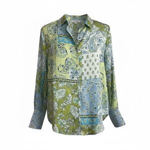 NWT Industry Republic Floral Paisley Long Sleeve Button Up Shirt Green Sz Small